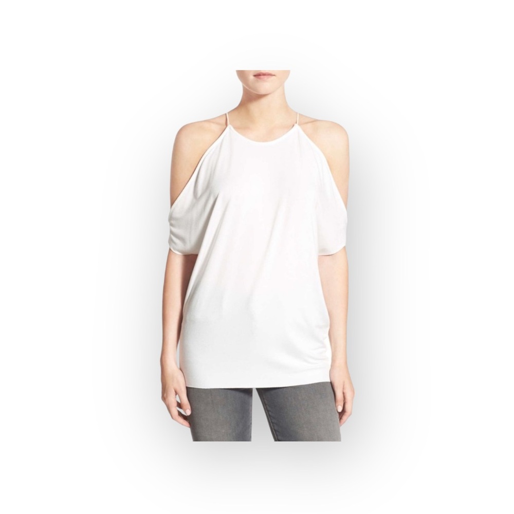 new Bailey 44 𒀭 Cold Shoulder Spaghetti Strap Draped Top 𒀭 Wear 2 Ways 𒀭White